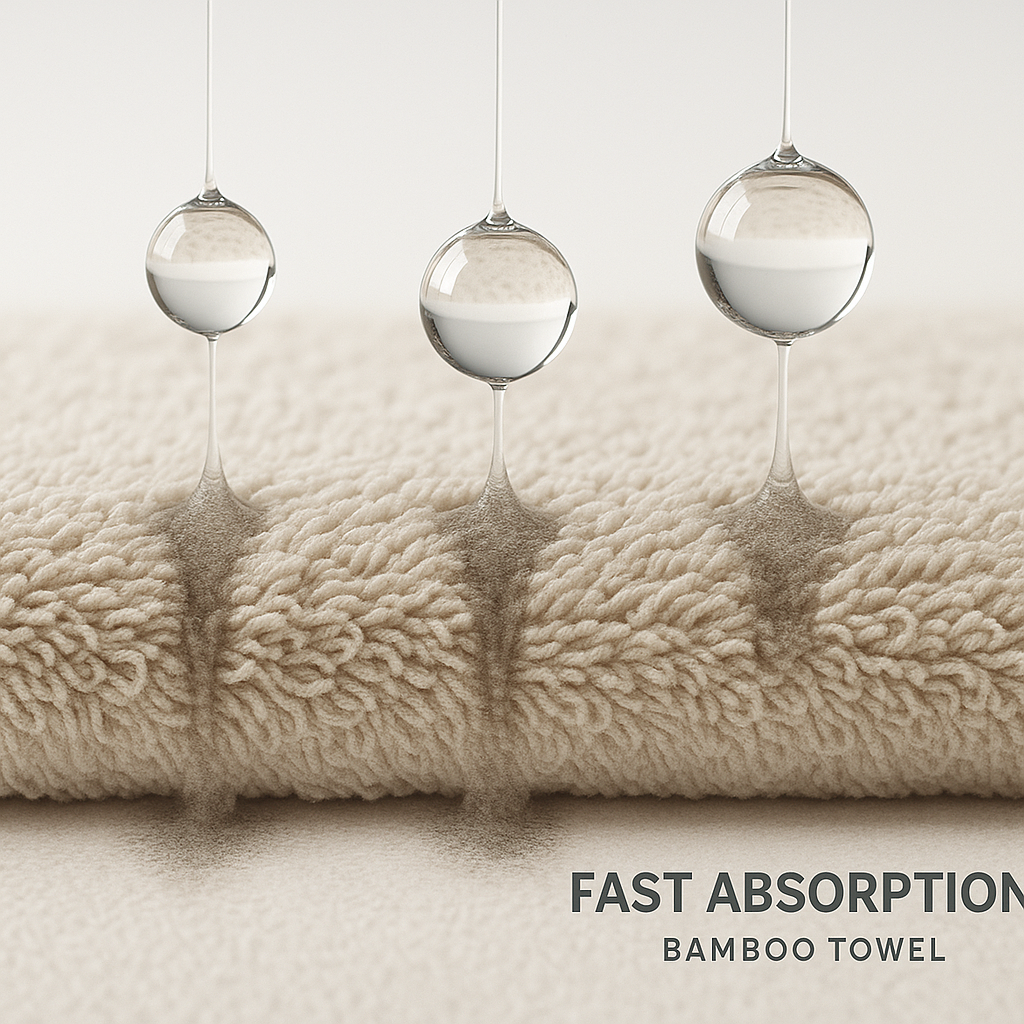 Visualization infographic comparing the water absorption of bamboo fiber versus cotton fiber.