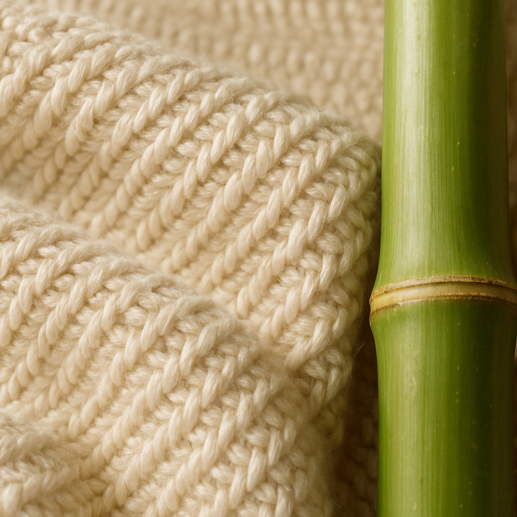 Macro view of bamboo textile fibers showing their smooth and round structure.