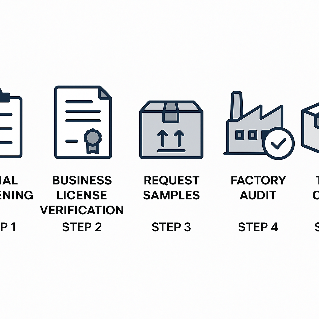 An infographic showing a multi-step process for supplier verification.