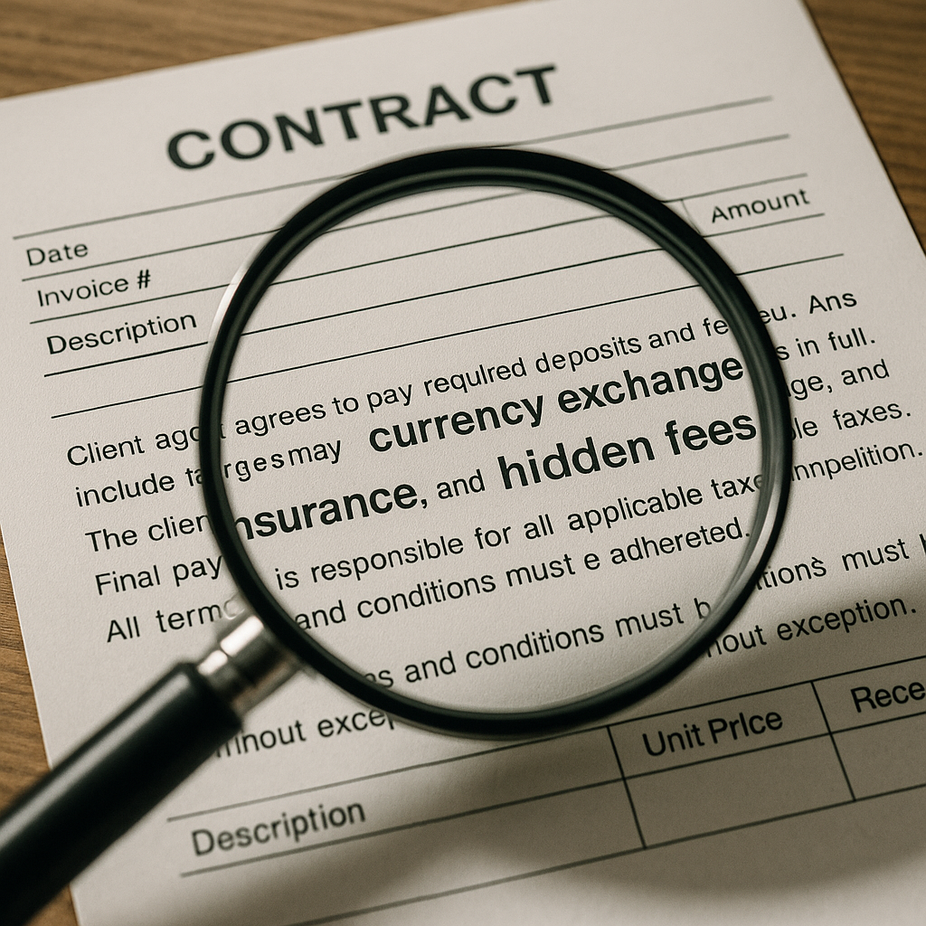 A magnifying glass over a financial document, symbolizing the search for hidden costs.