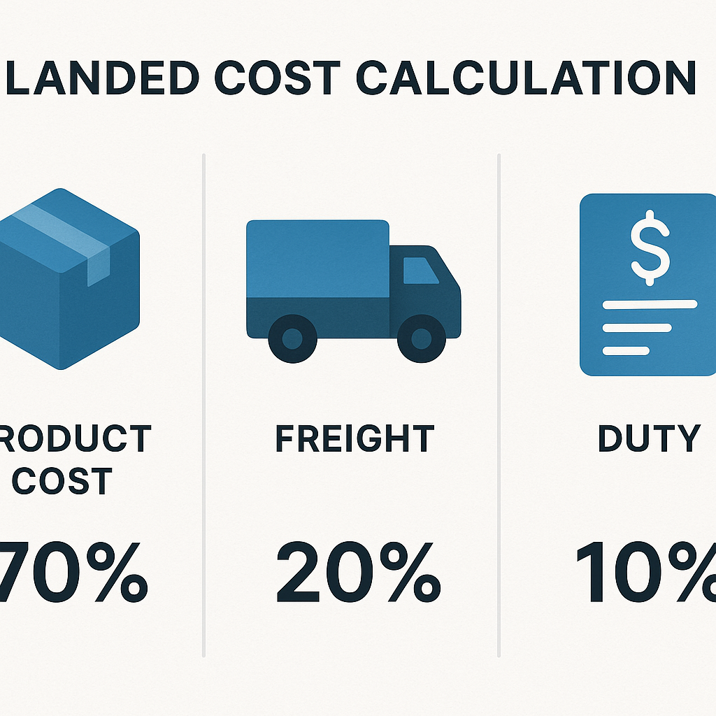 An infographic illustrating the different components of a total landed cost calculation.
