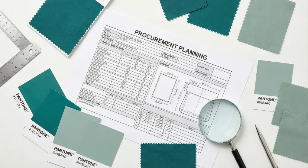 Technical specification sheet and pantone chips for towel manufacturing RFQ