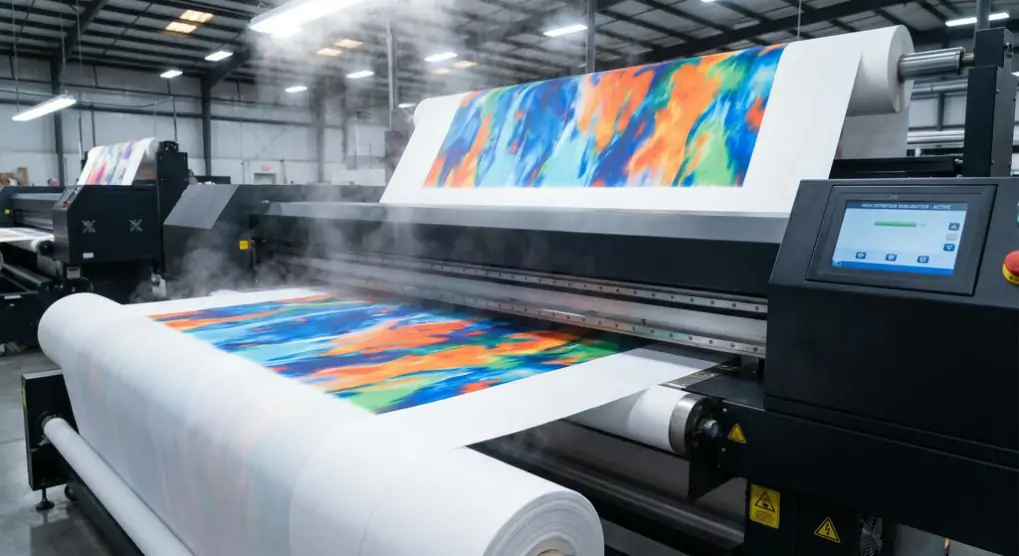 High definition sublimation printing process on microfiber sports towel showing vibrant color transfer